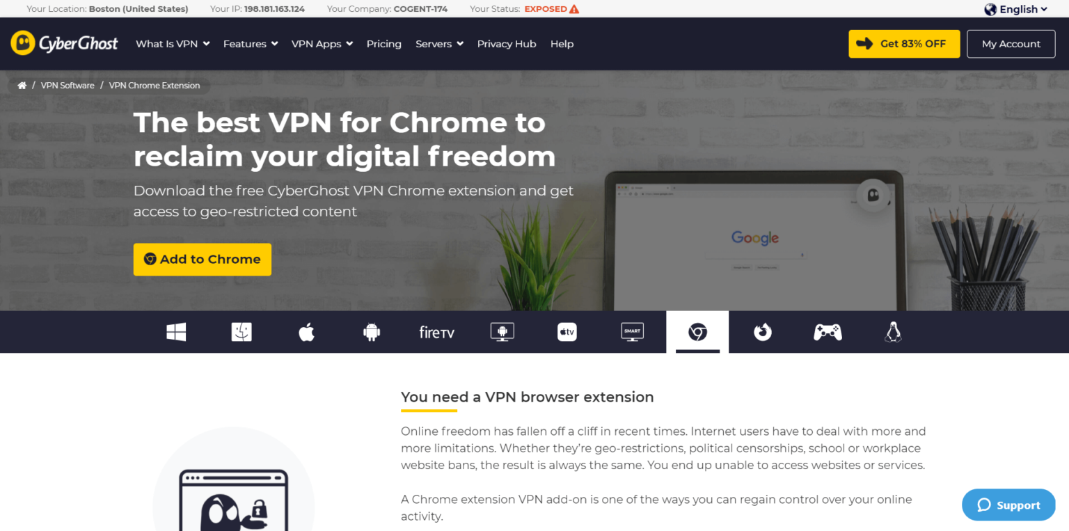 is the cyberghost chrome extension a100% vpn